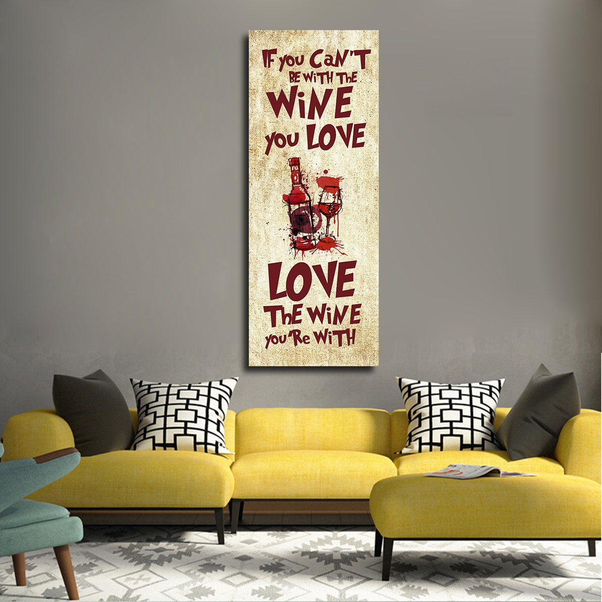 If You Can't Be With The Wine You Love, Love The Wine You're With Canvas Wall Art, Wine Art Decor, Wine Sign, Wine Gift, Wine Lovers - Royal Crown Pro