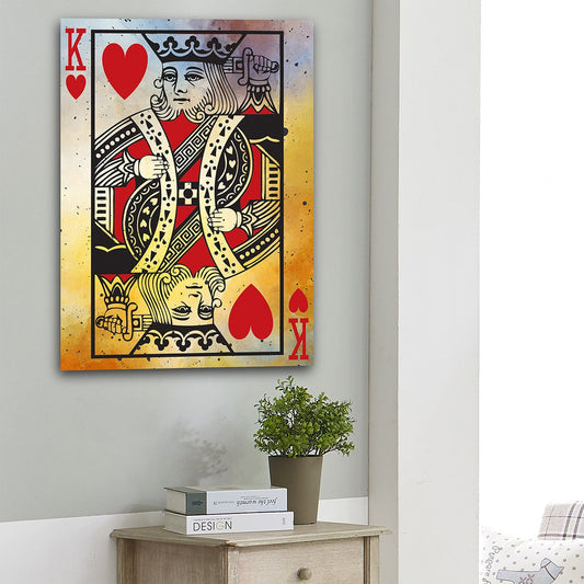 King Of Hearts Vintage Canvas Wall Art Home Decor, Poker Room, Casino Man Cave King Of Hearts Playing Card Art - Royal Crown Pro