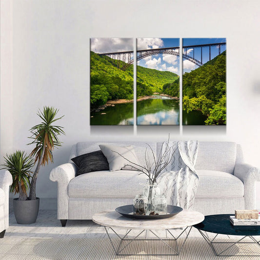 New River Gorge Bridge Skyline Canvas Wall Art, West Virginia New River Gorge Canvas Print, 3 Piece Wall Art Set, Fayetteville WV - Royal Crown Pro