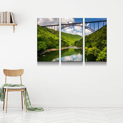 New River Gorge Bridge Skyline Canvas Wall Art, West Virginia New River Gorge Canvas Print, 3 Piece Wall Art Set, Fayetteville WV - Royal Crown Pro