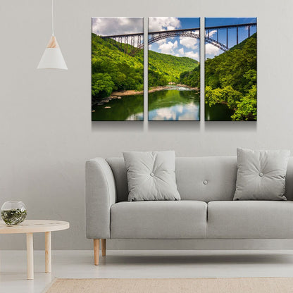 New River Gorge Bridge Skyline Canvas Wall Art, West Virginia New River Gorge Canvas Print, 3 Piece Wall Art Set, Fayetteville WV - Royal Crown Pro