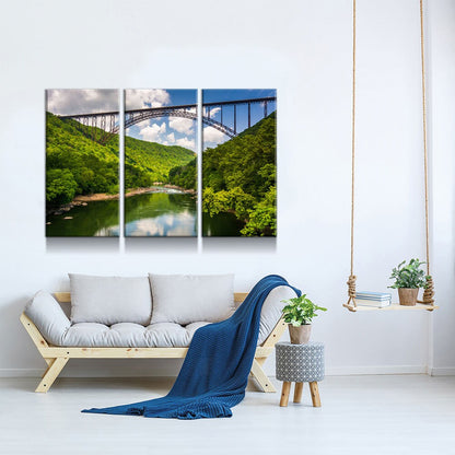 New River Gorge Bridge Skyline Canvas Wall Art, West Virginia New River Gorge Canvas Print, 3 Piece Wall Art Set, Fayetteville WV - Royal Crown Pro