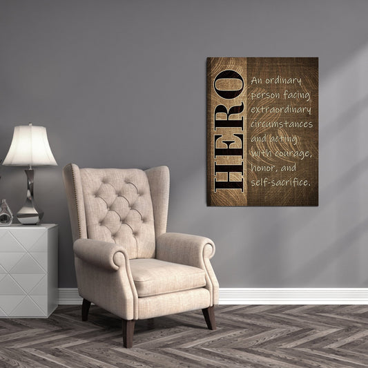 Hero Canvas Wall Art, Police, Hero- An Ordinary Person Facing Extraordinary Circumstances And Acting With Courage, Honor, And Self Sacrifice - Royal Crown Pro