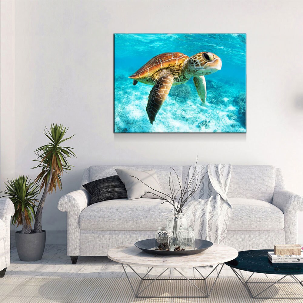 Underwater Sea Turtle Canvas Wall Art, Sea Turtle Canvas, Turtle Decor, Chelonioidea - Royal Crown Pro