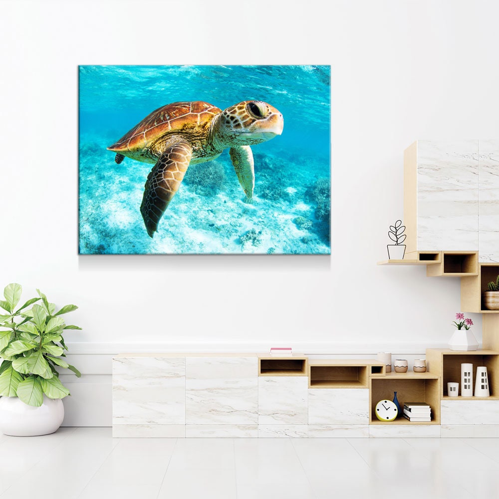 Underwater Sea Turtle Canvas Wall Art, Sea Turtle Canvas, Turtle Decor, Chelonioidea - Royal Crown Pro