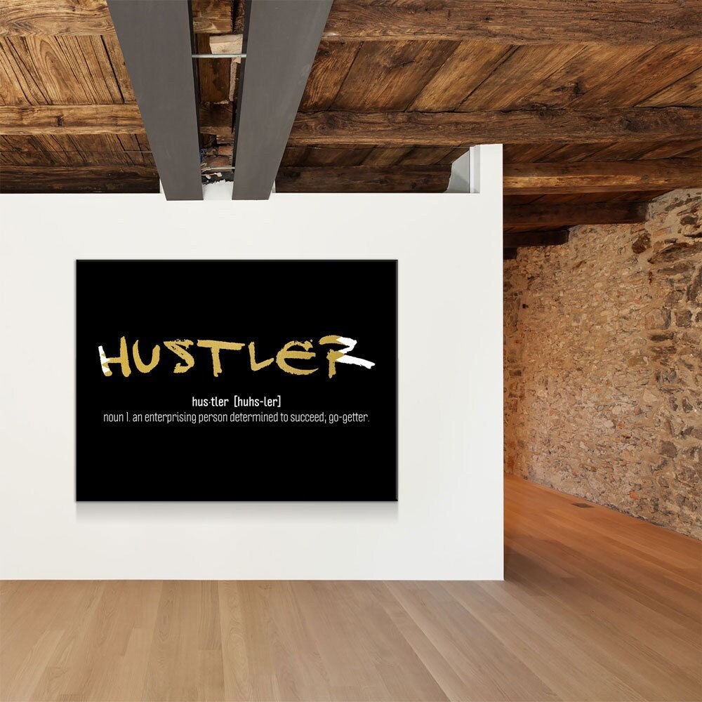 Hustler Definition Canvas Wall Art, Motivational Wall Decor, Hustler Art, Office Art, Success Quotes, Hustle - Royal Crown Pro