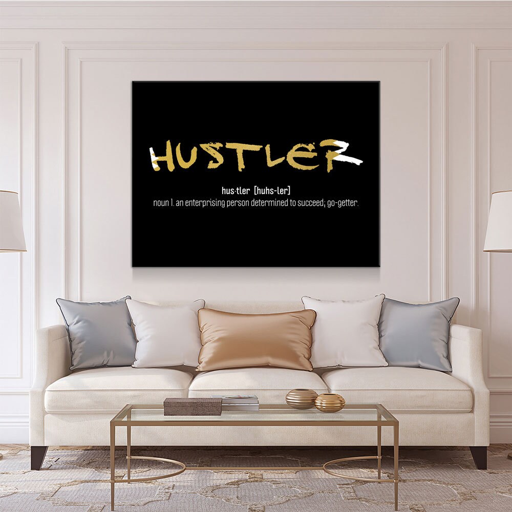 Hustler Definition Canvas Wall Art, Motivational Wall Decor, Hustler Art, Office Art, Success Quotes, Hustle - Royal Crown Pro