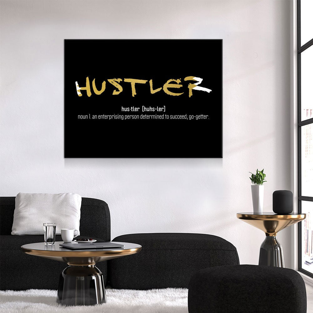 Hustler Definition Canvas Wall Art, Motivational Wall Decor, Hustler Art, Office Art, Success Quotes, Hustle - Royal Crown Pro