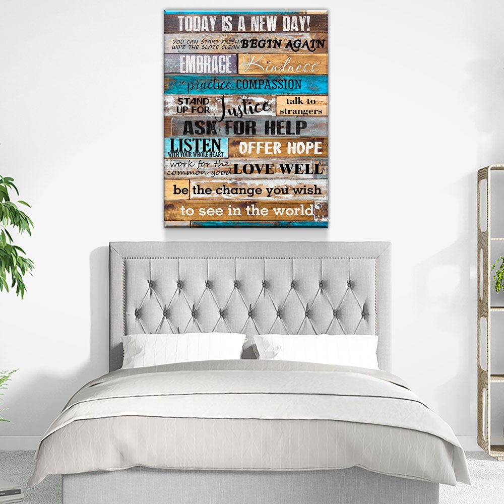 Today Is A New Day Canvas Wall Art, Inspirational Decor, Inspirational Quotes, Be The Change You Wish To see In The World - Royal Crown Pro