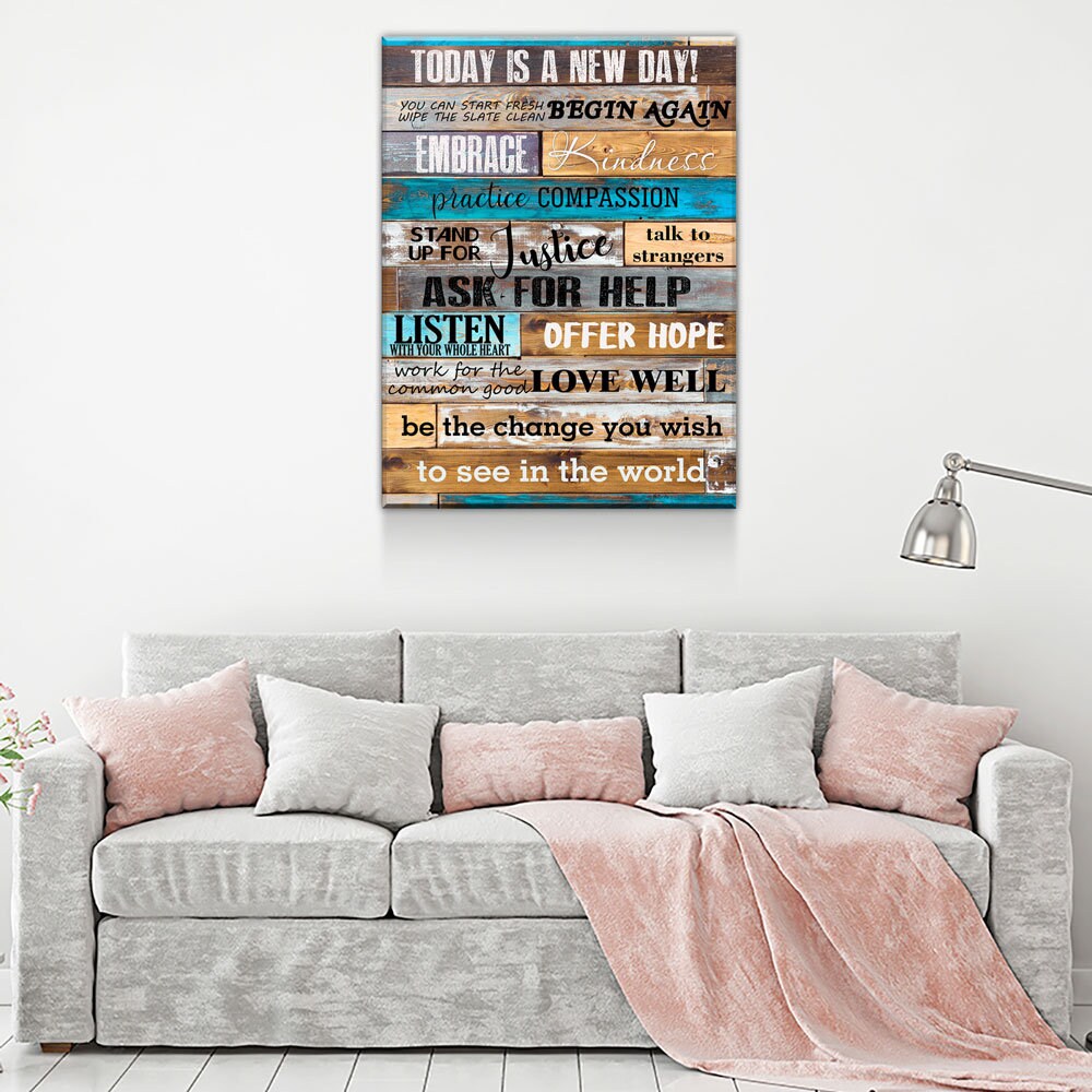 Today Is A New Day Canvas Wall Art, Inspirational Decor, Inspirational Quotes, Be The Change You Wish To see In The World - Royal Crown Pro