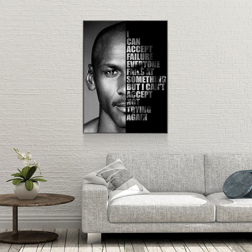 Michael Jordan Success Quote Canvas, I can accept failure, everyone fails at something. But I can't accept not trying - Royal Crown Pro