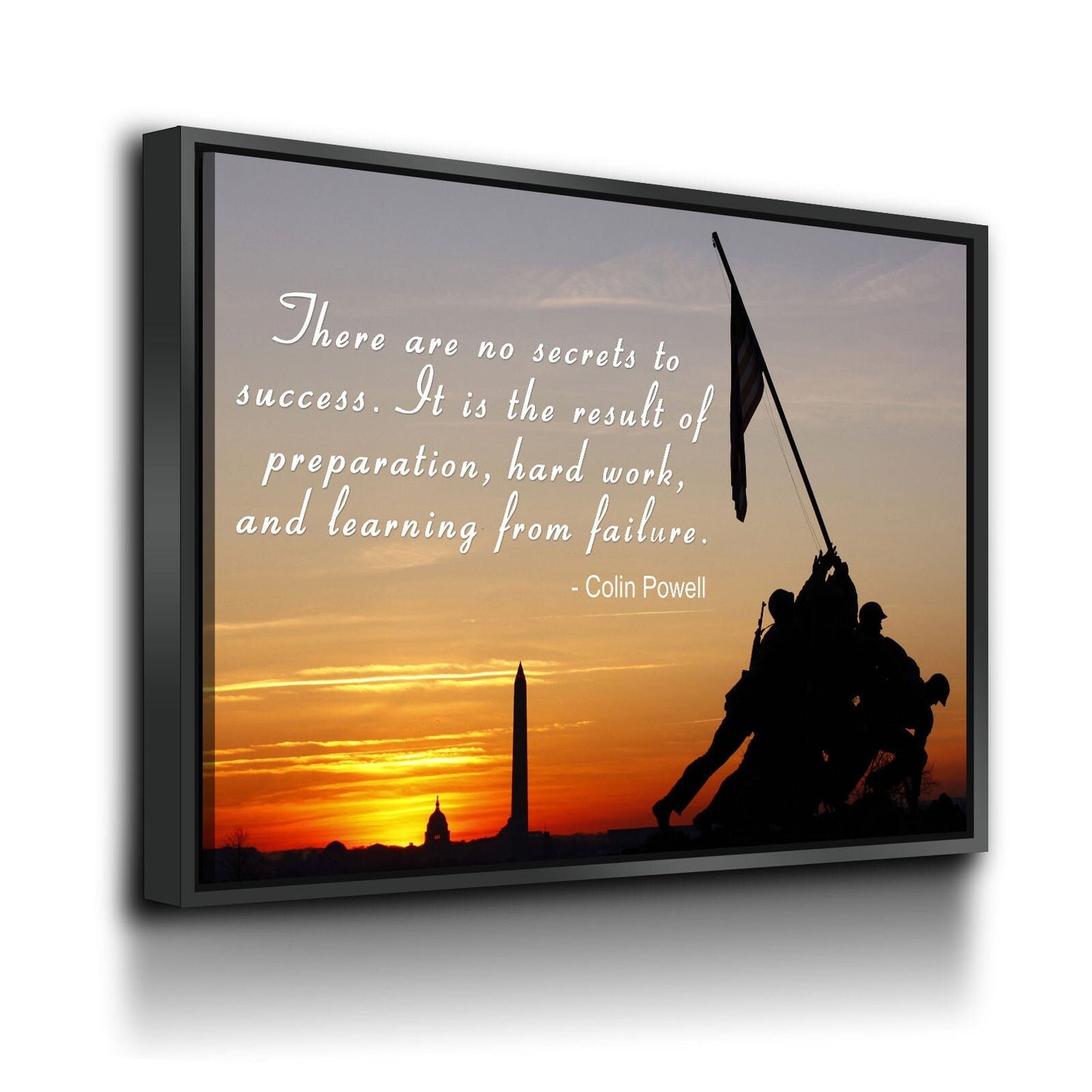 Iwo Jima Silhouette, There Are No Secrets To Success, Colin Powell Quote Canvas Wall Art - Royal Crown Pro