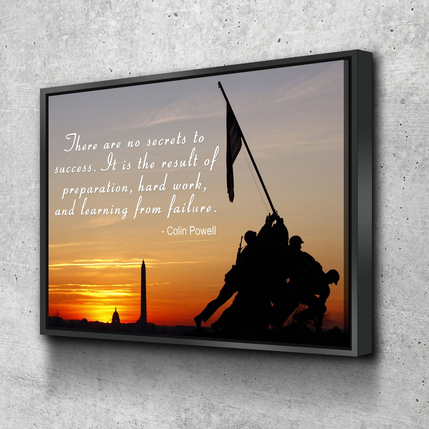 Iwo Jima Silhouette, There Are No Secrets To Success, Colin Powell Quote Canvas Wall Art - Royal Crown Pro