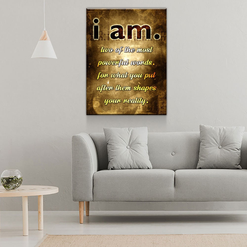 I Am, Two Of The Most Powerful Words Canvas Wall Art, Gratitude Sign, Abraham Hicks, Law Of Attraction Art - Royal Crown Pro