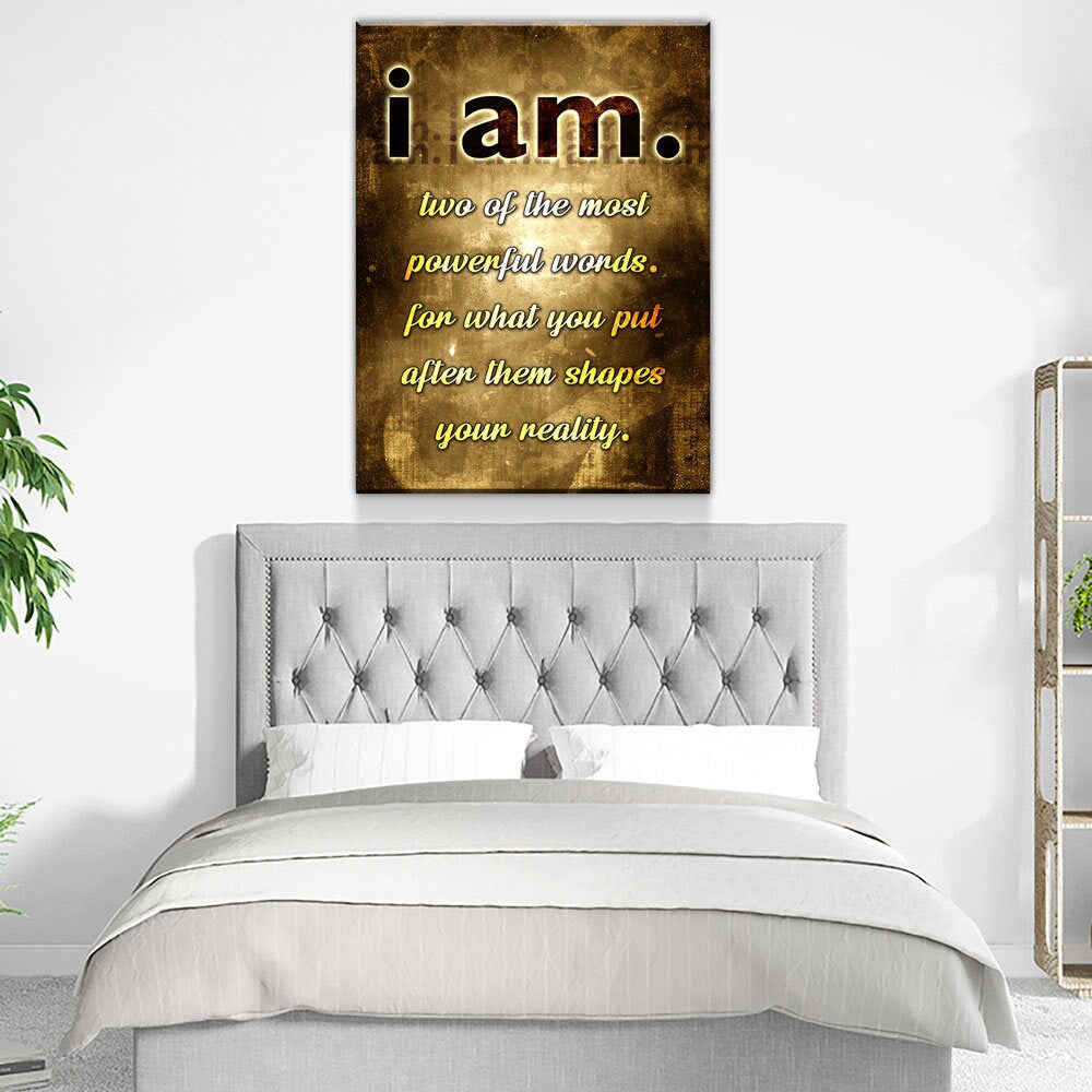 I Am, Two Of The Most Powerful Words Canvas Wall Art, Gratitude Sign, Abraham Hicks, Law Of Attraction Art - Royal Crown Pro