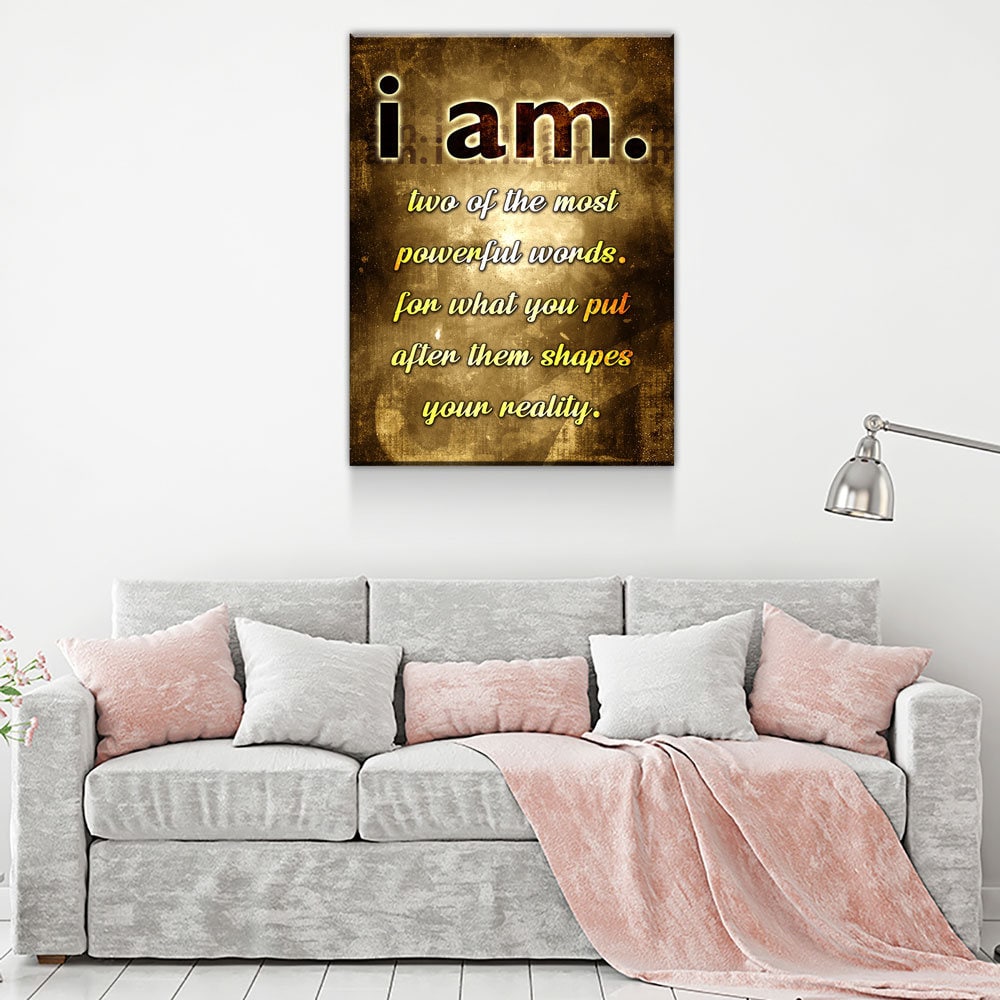 I Am, Two Of The Most Powerful Words Canvas Wall Art, Gratitude Sign, Abraham Hicks, Law Of Attraction Art - Royal Crown Pro