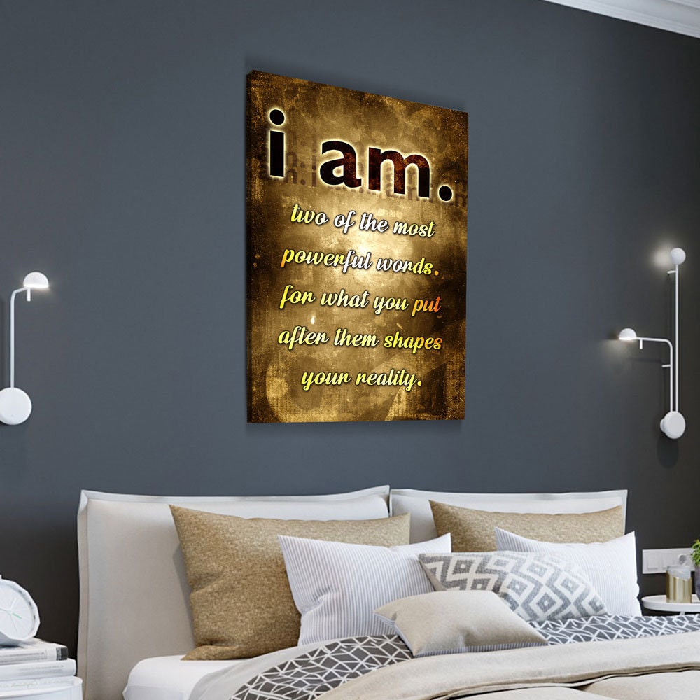 I Am, Two Of The Most Powerful Words Canvas Wall Art, Gratitude Sign, Abraham Hicks, Law Of Attraction Art - Royal Crown Pro