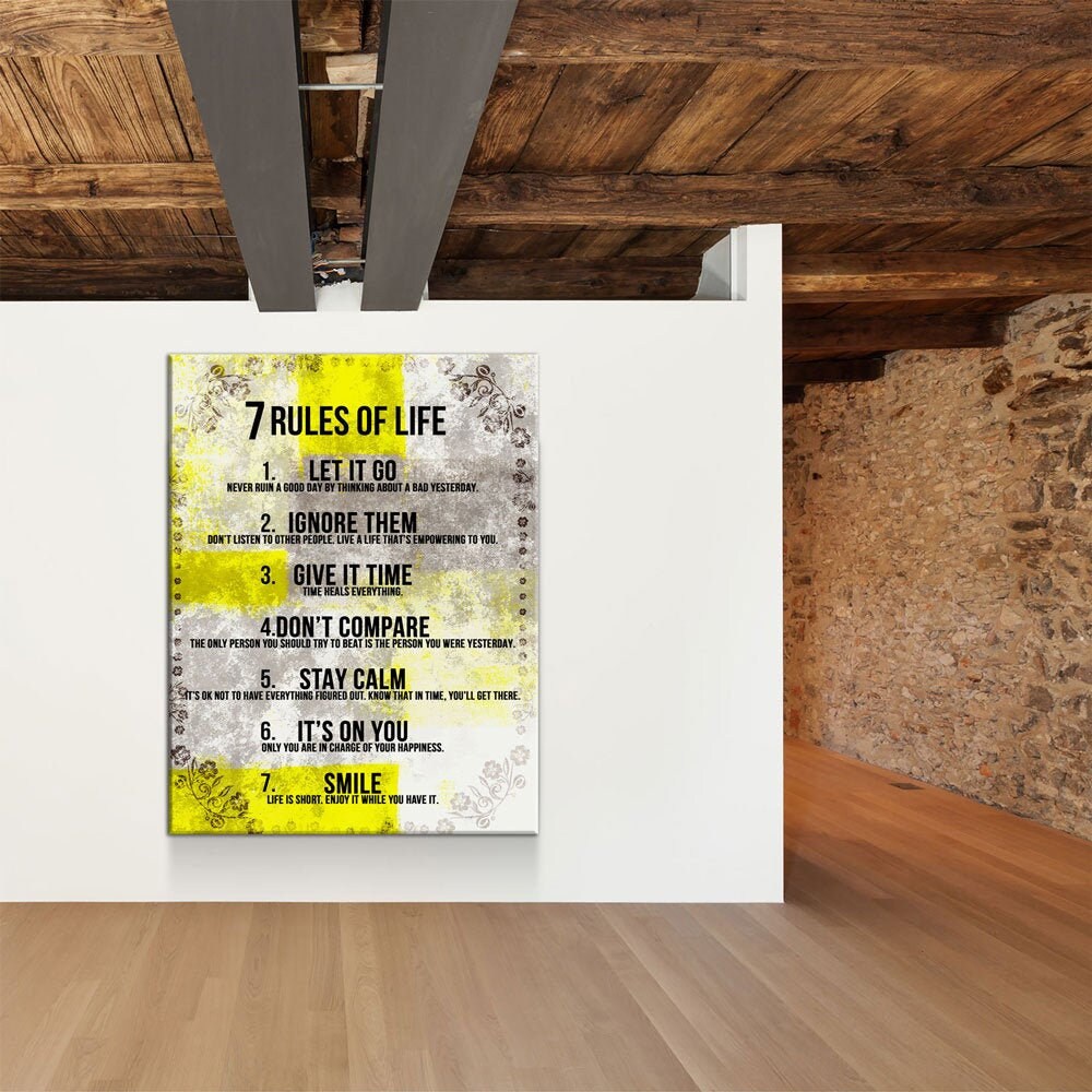 7 Rules Of Life Motivational Canvas Wall Art - Royal Crown Pro