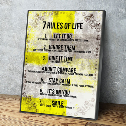 7 Rules Of Life Motivational Canvas Wall Art - Royal Crown Pro