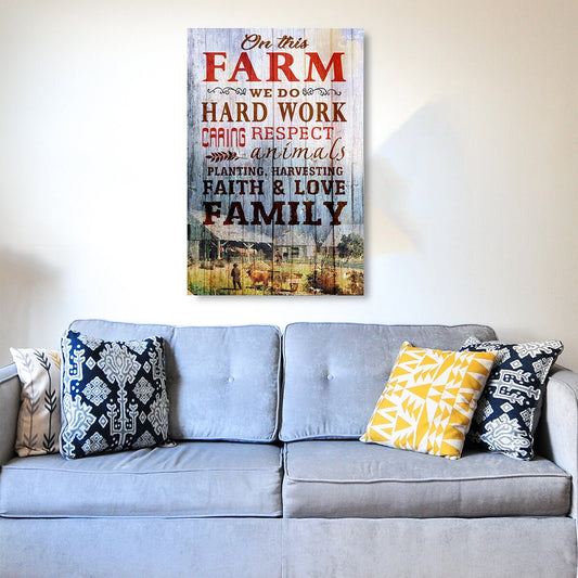 On This Farm We Do Hard Work Framed Canvas Wall Art Farm Art Family Farm Decor - Royal Crown Pro