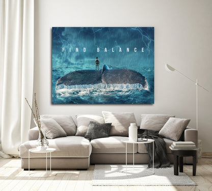 Find Balance Canvas Wall Art, Motivational Decor, Whale Tail In The Ocean - Royal Crown Pro