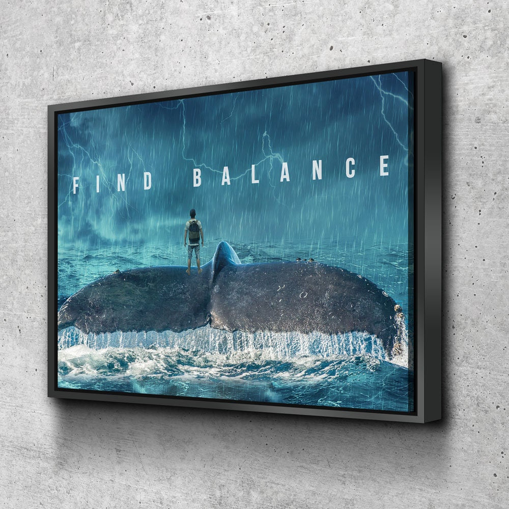 Find Balance Canvas Wall Art, Motivational Decor, Whale Tail In The Ocean - Royal Crown Pro