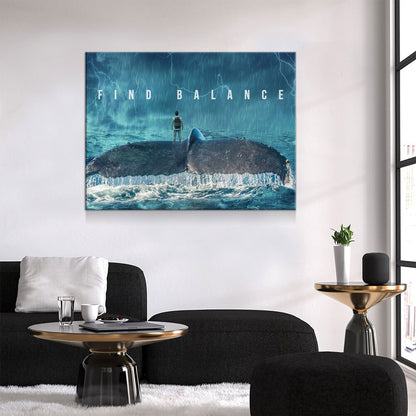 Find Balance Canvas Wall Art, Motivational Decor, Whale Tail In The Ocean - Royal Crown Pro