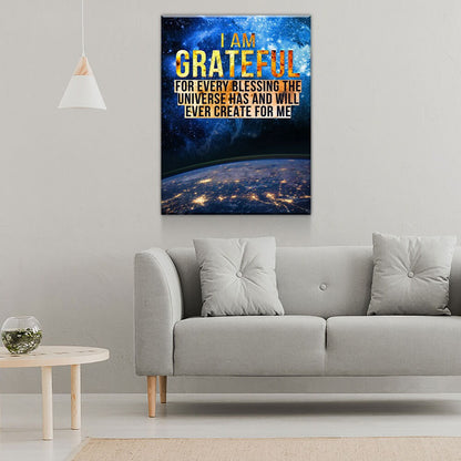 I Am Grateful Canvas Wall Art, Gratitude Sign, Abraham Hicks Law Of Attraction Art - Royal Crown Pro