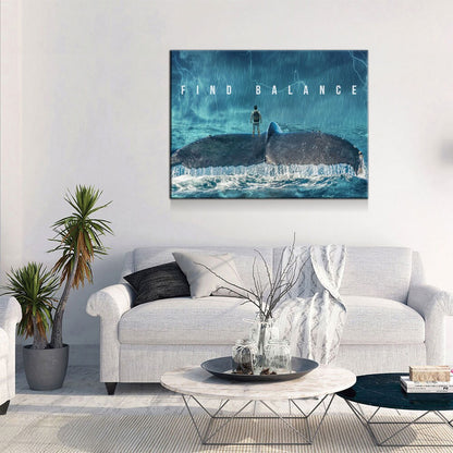 Find Balance Canvas Wall Art, Motivational Decor, Whale Tail In The Ocean - Royal Crown Pro