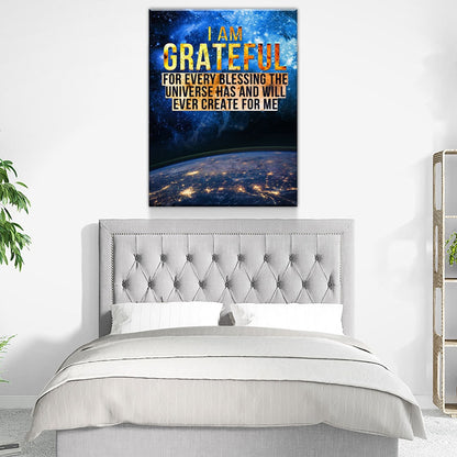 I Am Grateful Canvas Wall Art, Gratitude Sign, Abraham Hicks Law Of Attraction Art - Royal Crown Pro