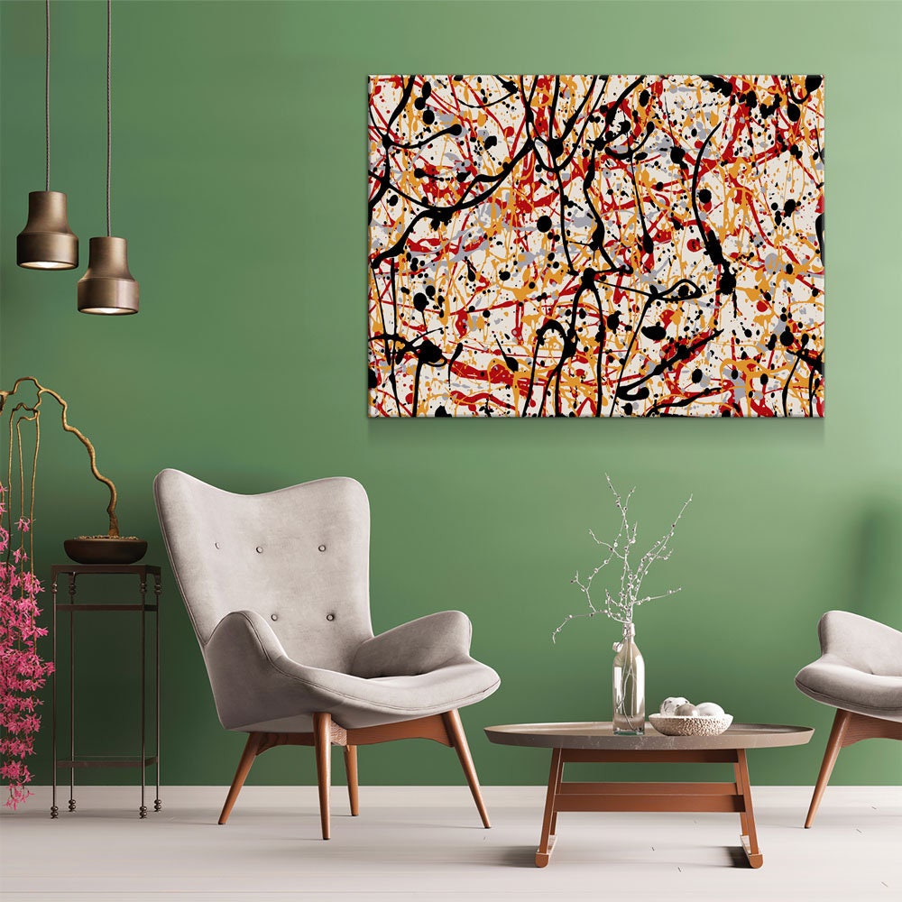 Abstract Paint Drip Canvas Wall Art, Jackson Pollock Style Art, Abstract Decor, Abstract Expressionism, Black Red Art