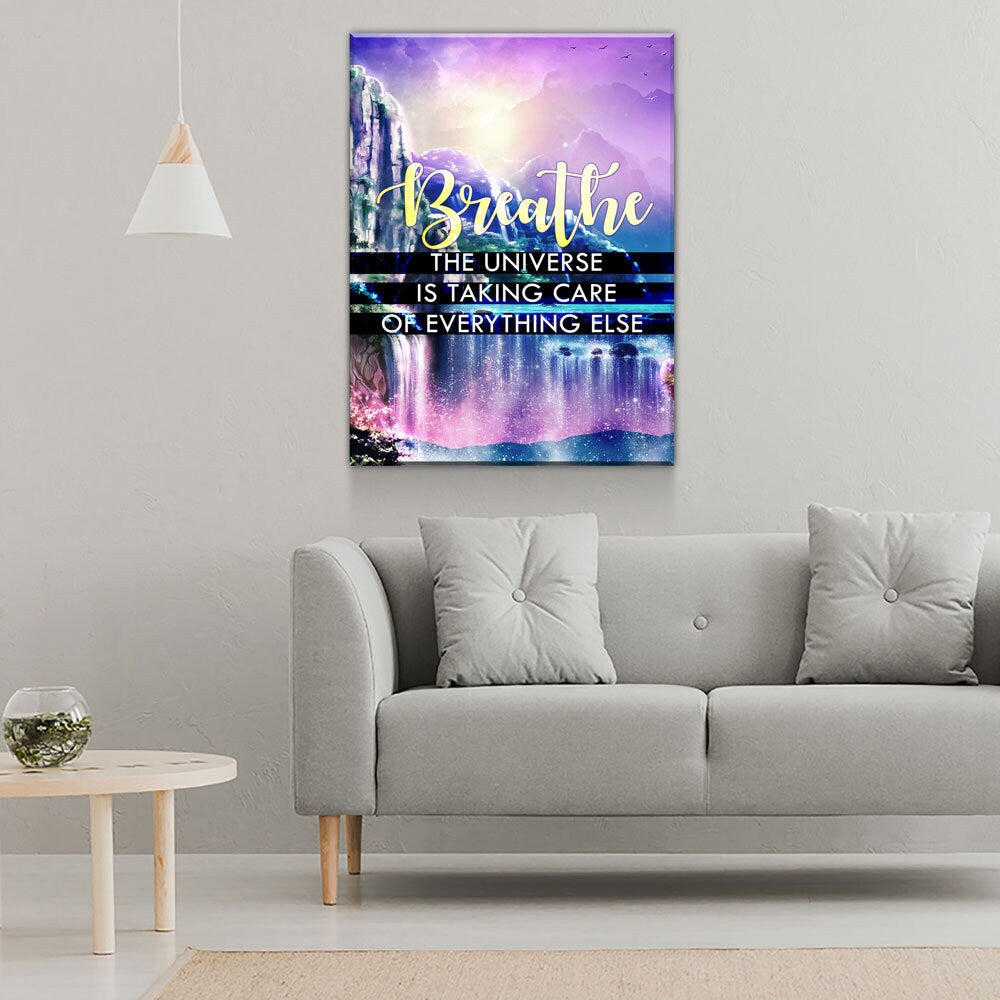 Breathe The Universe Is Taking Care Of Everything Else Canvas Wall Art, Gratitude Sign, Abraham Hicks Law Of Attraction Art - Royal Crown Pro