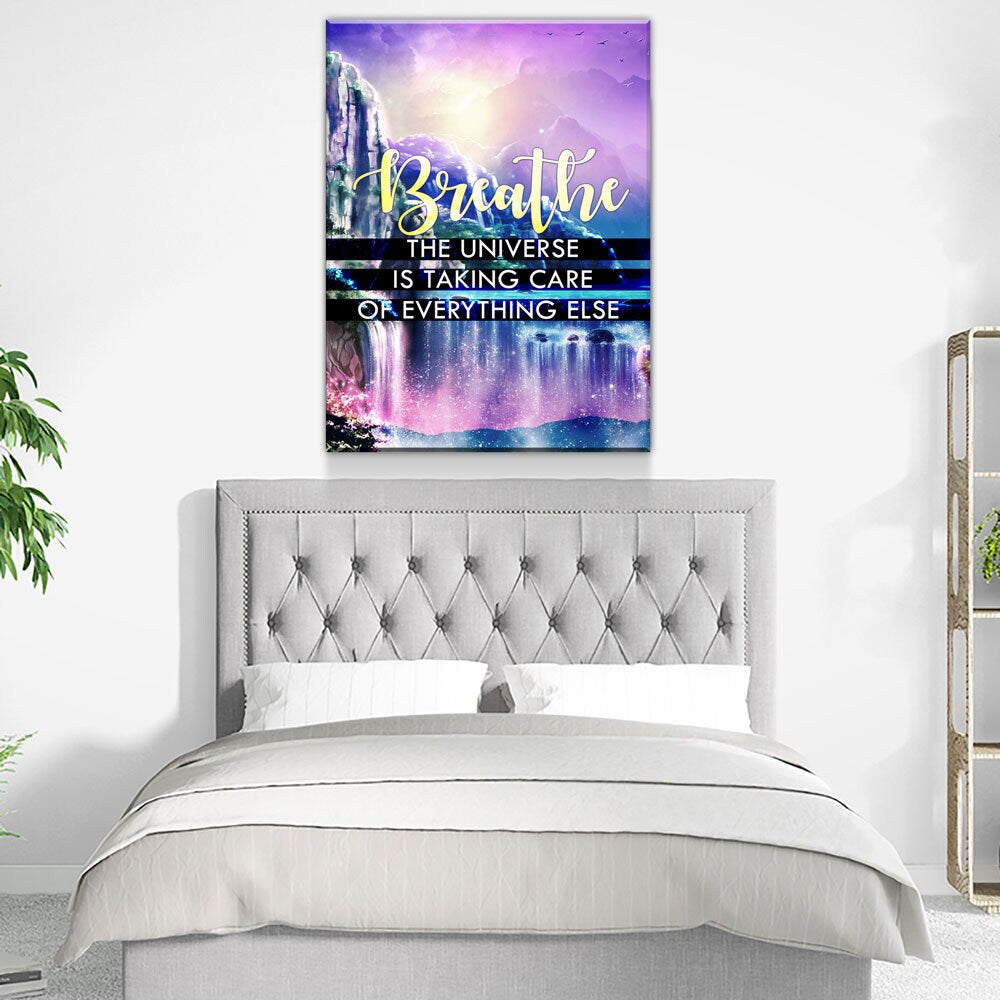 Breathe The Universe Is Taking Care Of Everything Else Canvas Wall Art, Gratitude Sign, Abraham Hicks Law Of Attraction Art - Royal Crown Pro