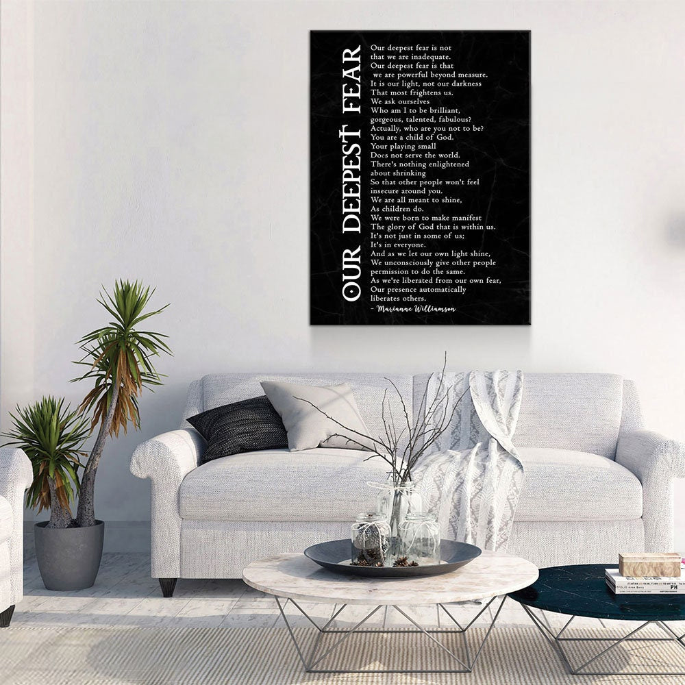 Our Deepest Fear Poem Canvas Wall Art, Marianne Williamson Poem, Graduation Gift, Office Artwork, Guidance Counselor Decor , Teacher Decor - Royal Crown Pro