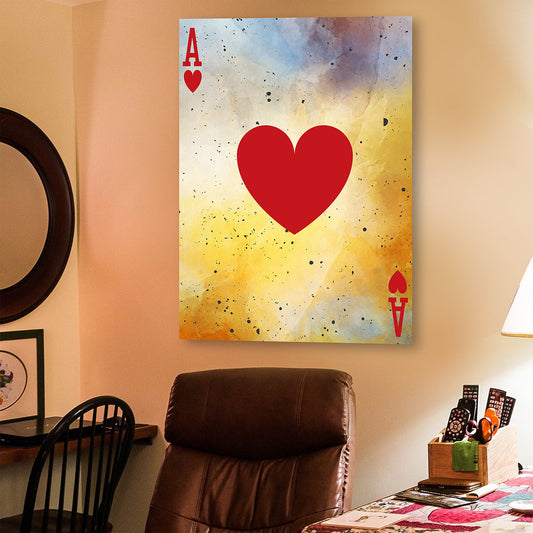 Ace Of Hearts Vintage Framed Canvas Wall Art Home Decor, Poker Room, Casino, Man Cave, Ace Of Hearts, Playing Card Art, Poker Cards - Royal Crown Pro