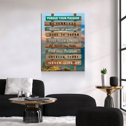 Pursue Your Passion Never Give Up Motivational Canvas Wall Art, Test Your Limits, Motivational Decor - Royal Crown Pro