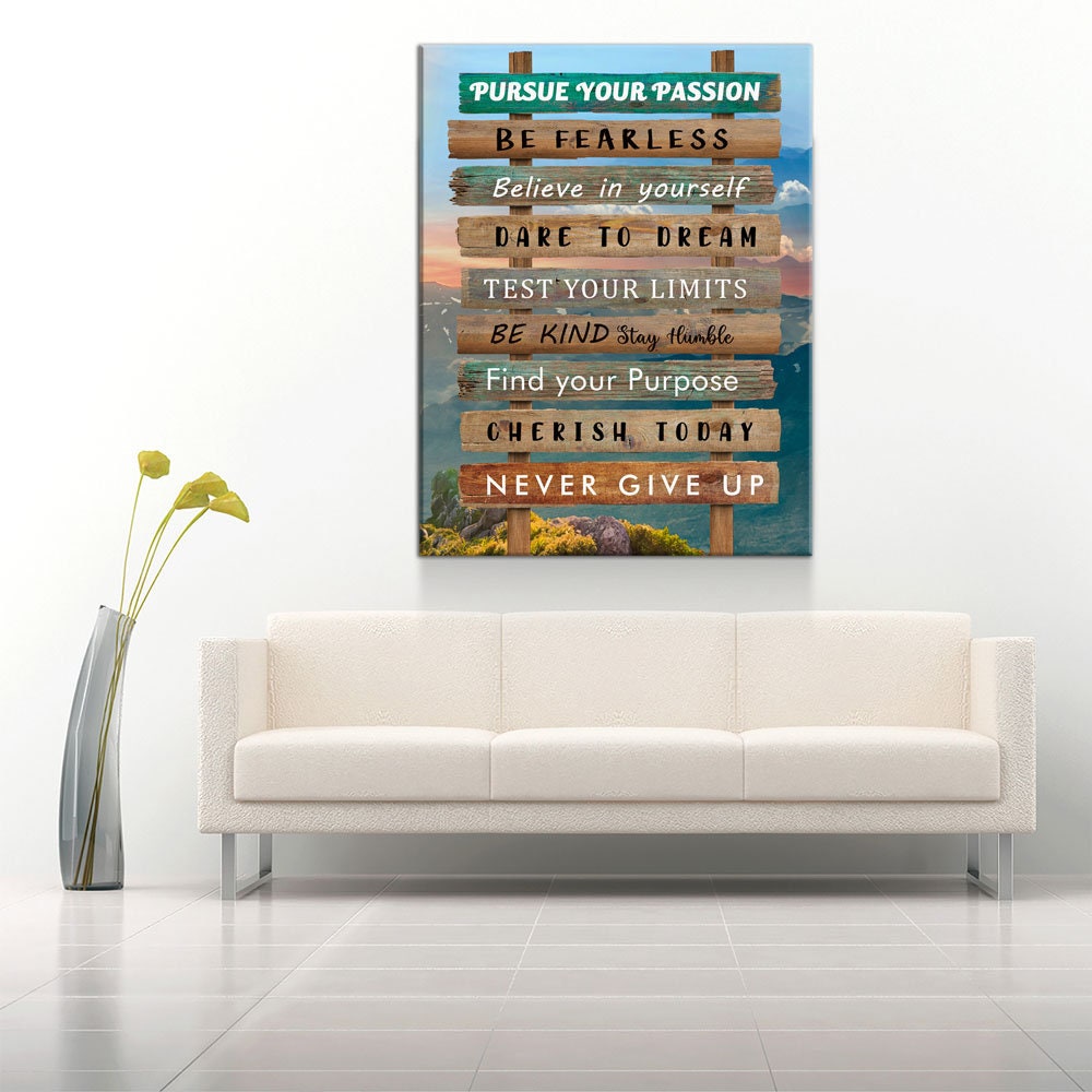 Pursue Your Passion Never Give Up Motivational Canvas Wall Art, Test Your Limits, Motivational Decor - Royal Crown Pro