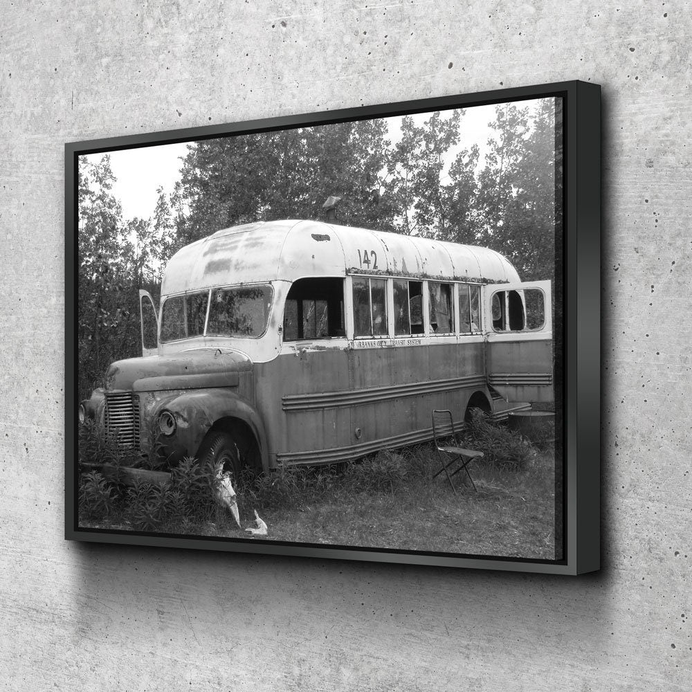 McCandless Bus Into The Wild Canvas Wall Art, Alaska, American Hiker Bus, Fairbanks City Transit System Bus 142, Stampede Trail - Royal Crown Pro