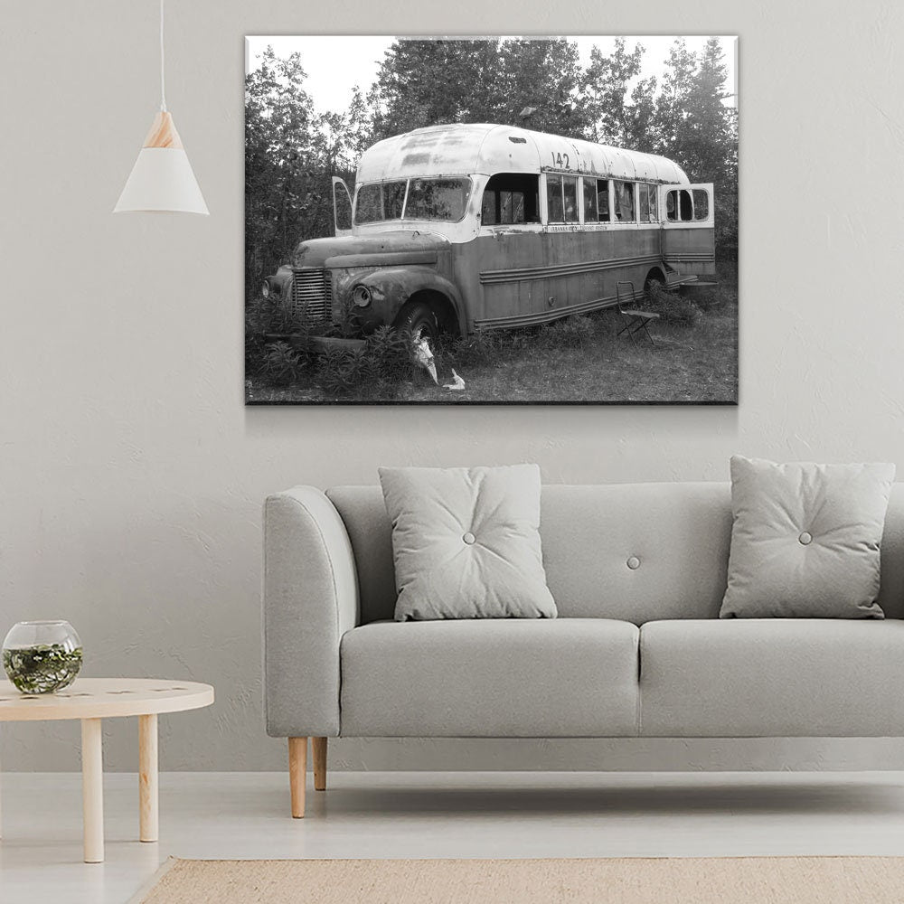 McCandless Bus Into The Wild Canvas Wall Art, Alaska, American Hiker Bus, Fairbanks City Transit System Bus 142, Stampede Trail - Royal Crown Pro