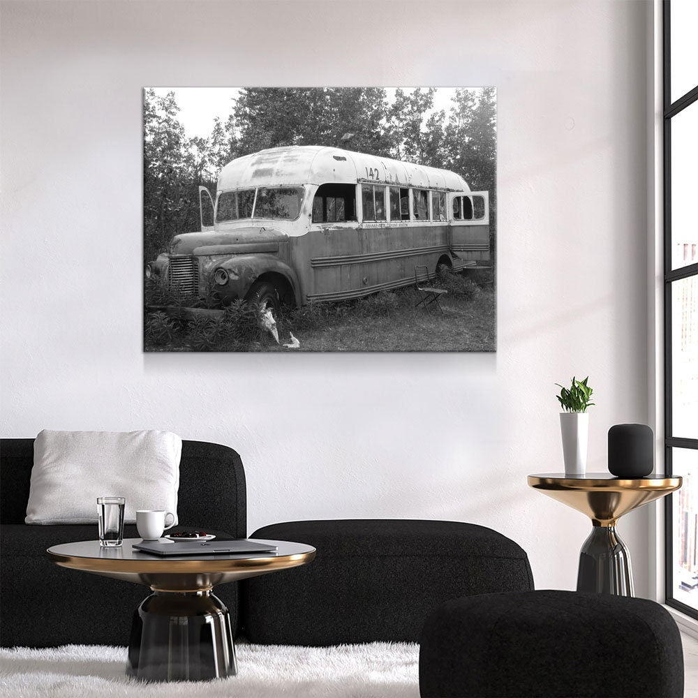 McCandless Bus Into The Wild Canvas Wall Art, Alaska, American Hiker Bus, Fairbanks City Transit System Bus 142, Stampede Trail - Royal Crown Pro