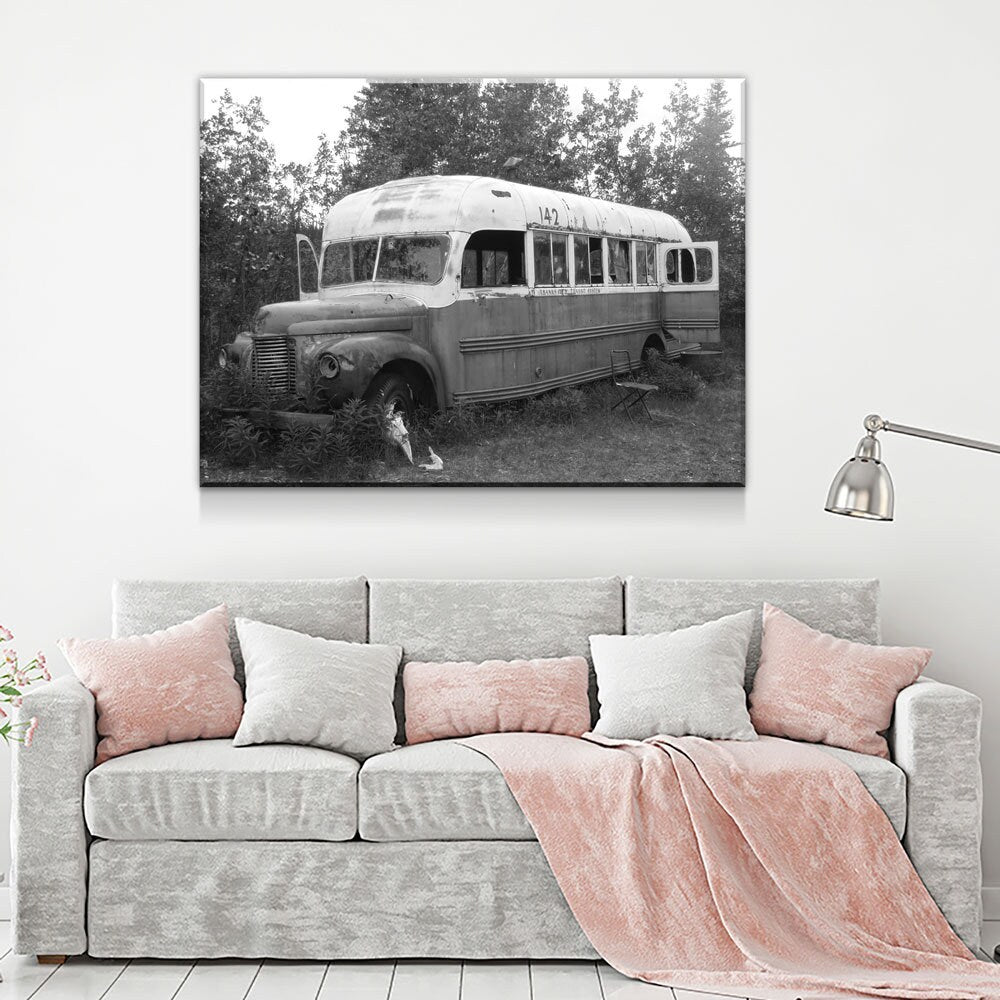 McCandless Bus Into The Wild Canvas Wall Art, Alaska, American Hiker Bus, Fairbanks City Transit System Bus 142, Stampede Trail - Royal Crown Pro