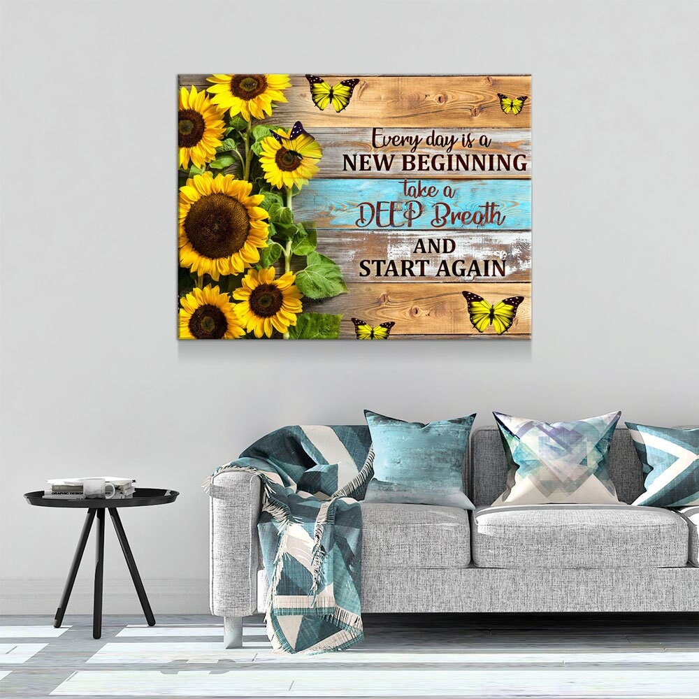 Every Day Is A New Beginning Canvas Wall Art, Take A Deep Breathe And Start Again, Inspirational Decor - Royal Crown Pro