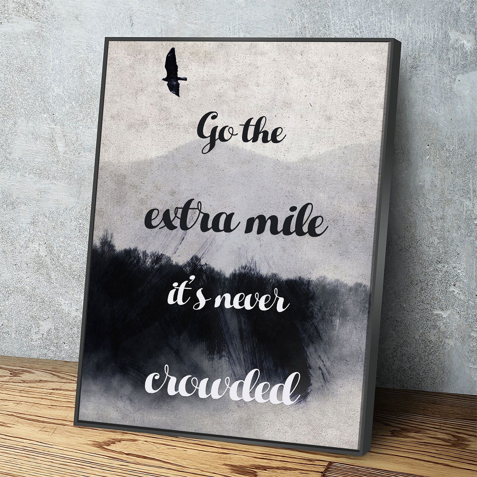 Go The Extra Mile It's Never Crowded Canvas Wall Art, Motivational Decor, Office Decor, Success Quotes, Motivational Quotes - Royal Crown Pro