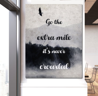 Go The Extra Mile It's Never Crowded Canvas Wall Art, Motivational Decor, Office Decor, Success Quotes, Motivational Quotes - Royal Crown Pro