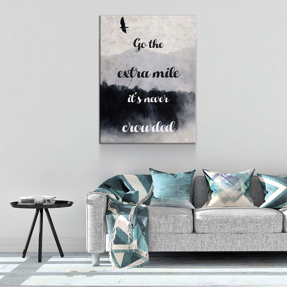 Go The Extra Mile It's Never Crowded Canvas Wall Art, Motivational Decor, Office Decor, Success Quotes, Motivational Quotes - Royal Crown Pro