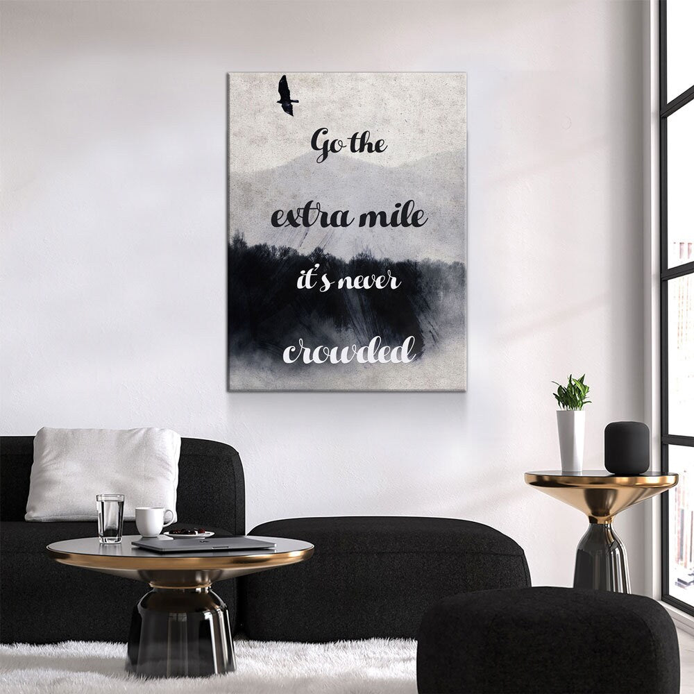 Go The Extra Mile It's Never Crowded Canvas Wall Art, Motivational Decor, Office Decor, Success Quotes, Motivational Quotes - Royal Crown Pro