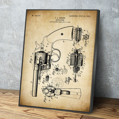 Revolver Patent Wall Art, Pistol Patent Print, Gun Patent Print, 1903 Vintage Revolver Patent Print, Carl J Ehbets - Royal Crown Pro