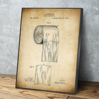 Toilet Paper Patent Wall Art, Bathroom Patent Print, Toilet Paper Direction, 1891 Vintage Patent Print, Bathroom Art, US Patent 465588 - Royal Crown Pro