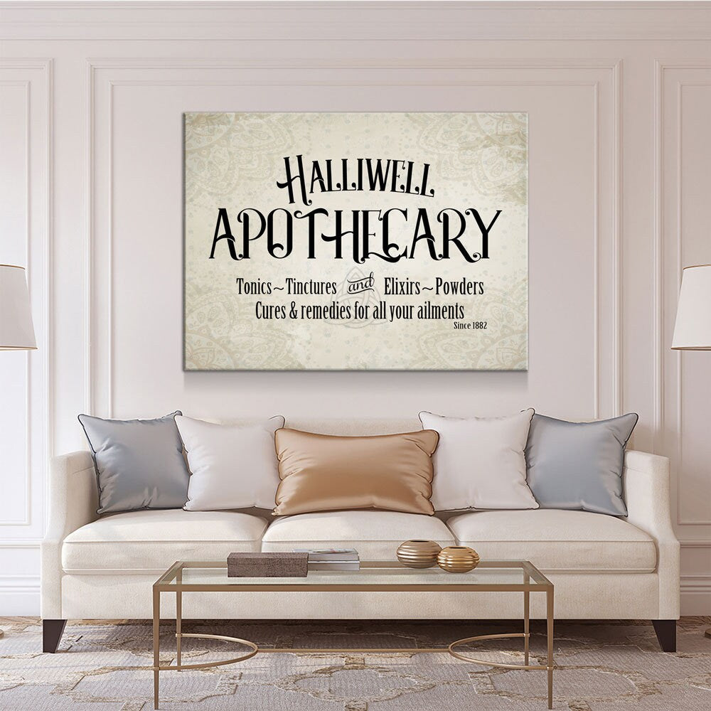 Halliwell Apothecary Canvas Wall Art, Tonics, Tinctures and Elixirs, Powders Since 1882, Charmed Decor - Royal Crown Pro