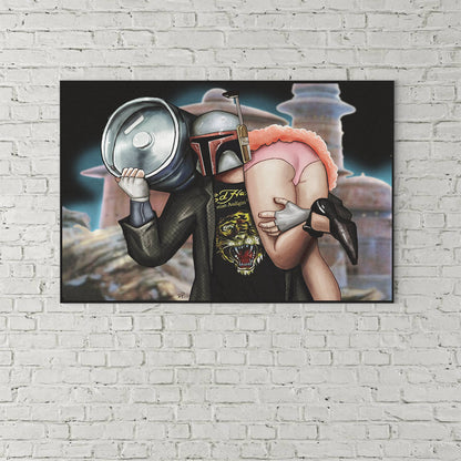 Boba Fett Epic Party Canvas Wall Art, Star Wars Parody With Epic Party Artwork - Royal Crown Pro